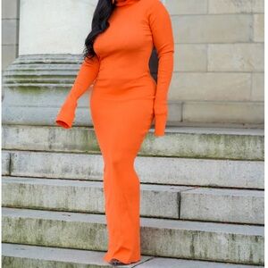 Long Sleeve turtleneck open back knit dress